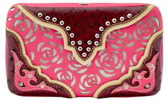 Wholesale WESTERN Rhinestone Rose Pattern Wallet Fuchsia