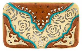Wholesale Western Rhinestone Rose Pattern Wallet Ivory