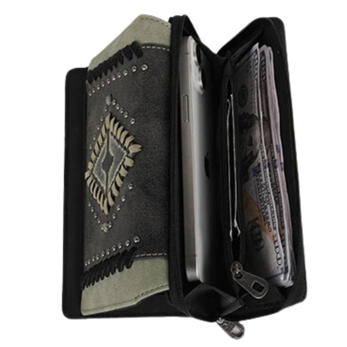 Montana West Aztec Embosses Collection Western WALLET Green