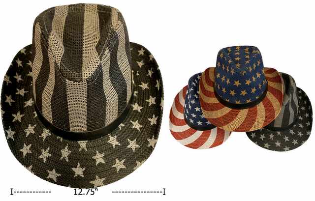 Wholesale American Flag Stars & Stripes Print Fedora HATs