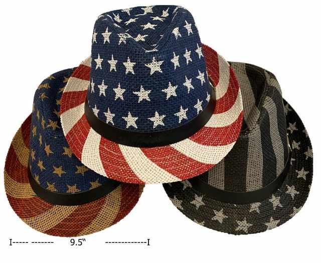 Wholesale American Flag Stars & Stripes Print Fedora HATs