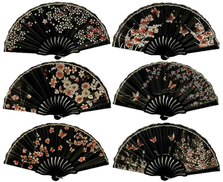 Wholesale Black Color Flower & Butterfly Hand FAN