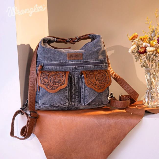 Wrangler Floral Tooled Denim Hobo/Crossbody BACKPACK Convertible