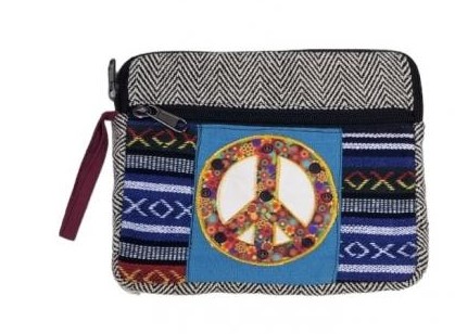 Wholesale Cotton Two zipper peace SIGN coin purse