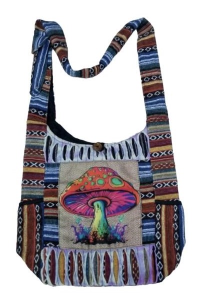 Wholesale Cotton Hemp mushroom Side Pocket HOBO Bag
