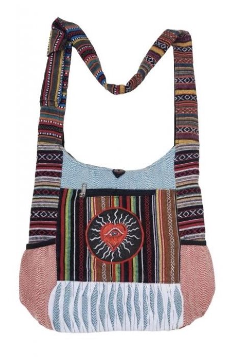 Wholesale COTTON Hemp Heart Eye Two Pocket Sling Bag