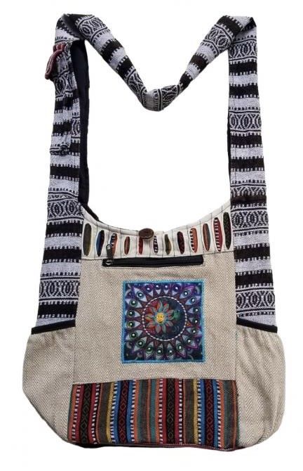 Wholesale Cotton Hemp SUN Moon Eye Side Pocket Sling Bag
