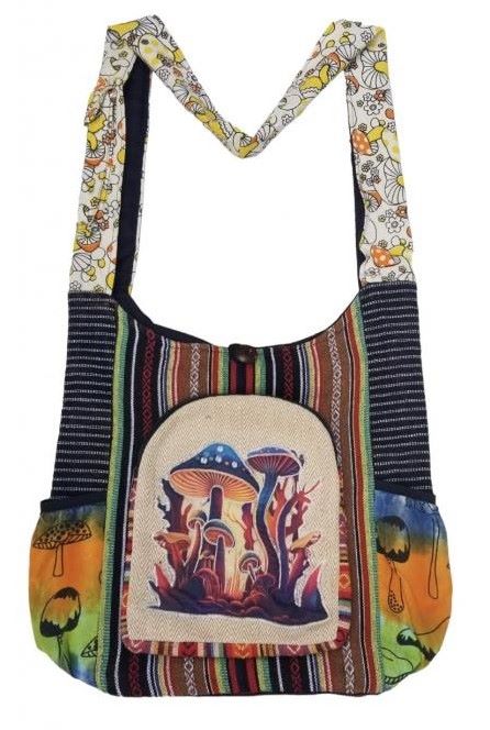 Wholesale COTTON Hemp Mushroom Side Pocket Sling Bag