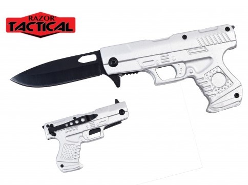 Wholesale Gun Shape Spring Assist KNIFE Silver