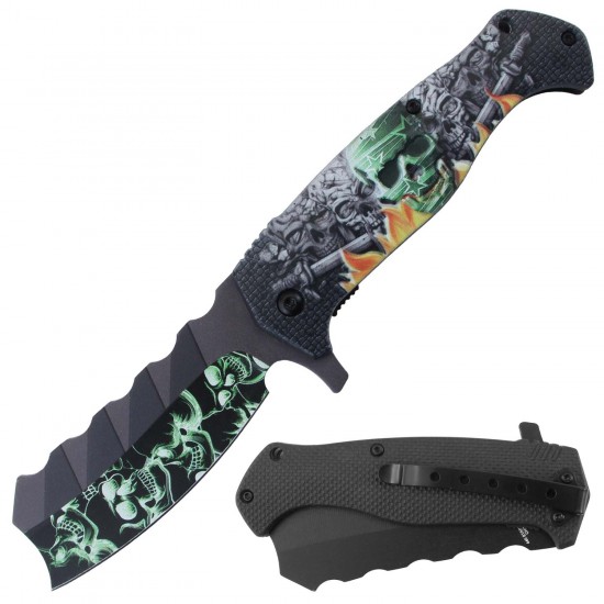 Wholesale Assisted Knife 3D Print Plastic Handle SKULL Gun Fire
