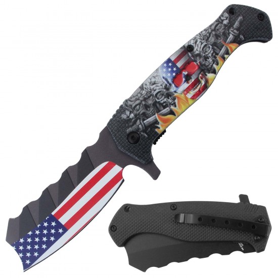 Wholesale Assisted Knife 3D Print Plastic Handle SKULL Gun Fire