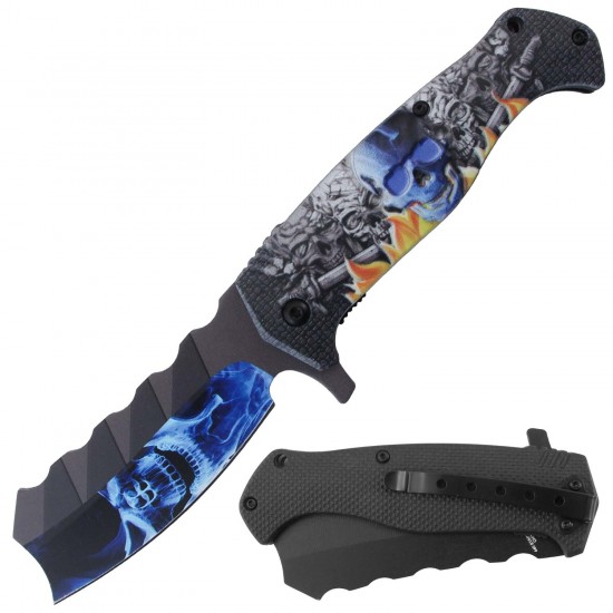 Wholesale Assisted Knife 3D Print Plastic Handle SKULL Gun Fire