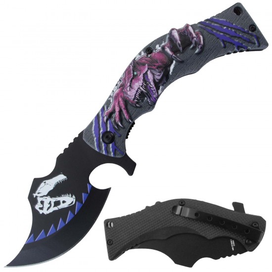 Wholesale Assisted Knife 3D Print Plastic Handle Dino Purple
