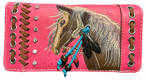 Wholesale RHINESTONE Wallet PURSE with Horse Embroidery Hot Pink