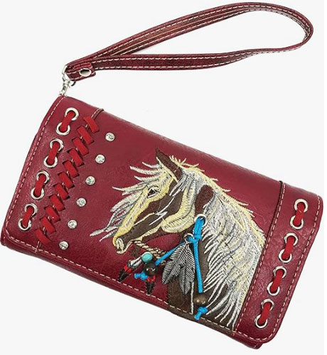 Wholesale Rhinestone Wallet PURSE with Horse Embroidery Red