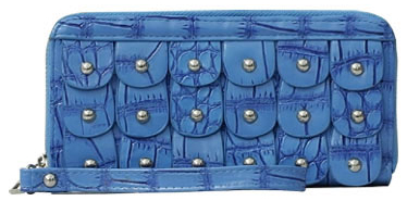 Wholesale Crocodile Pattern Solid Color Wristlet Wallet Iris Blue