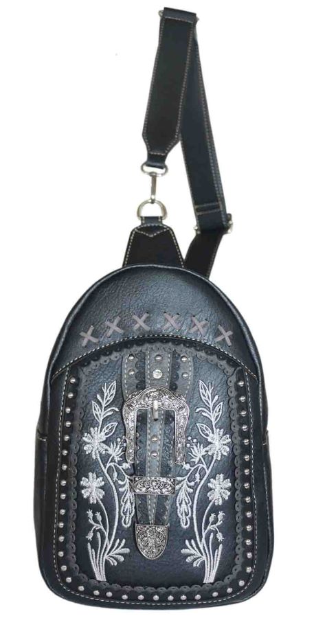 Wholesale BUCKLE Wallet Purse with Embroideries Black