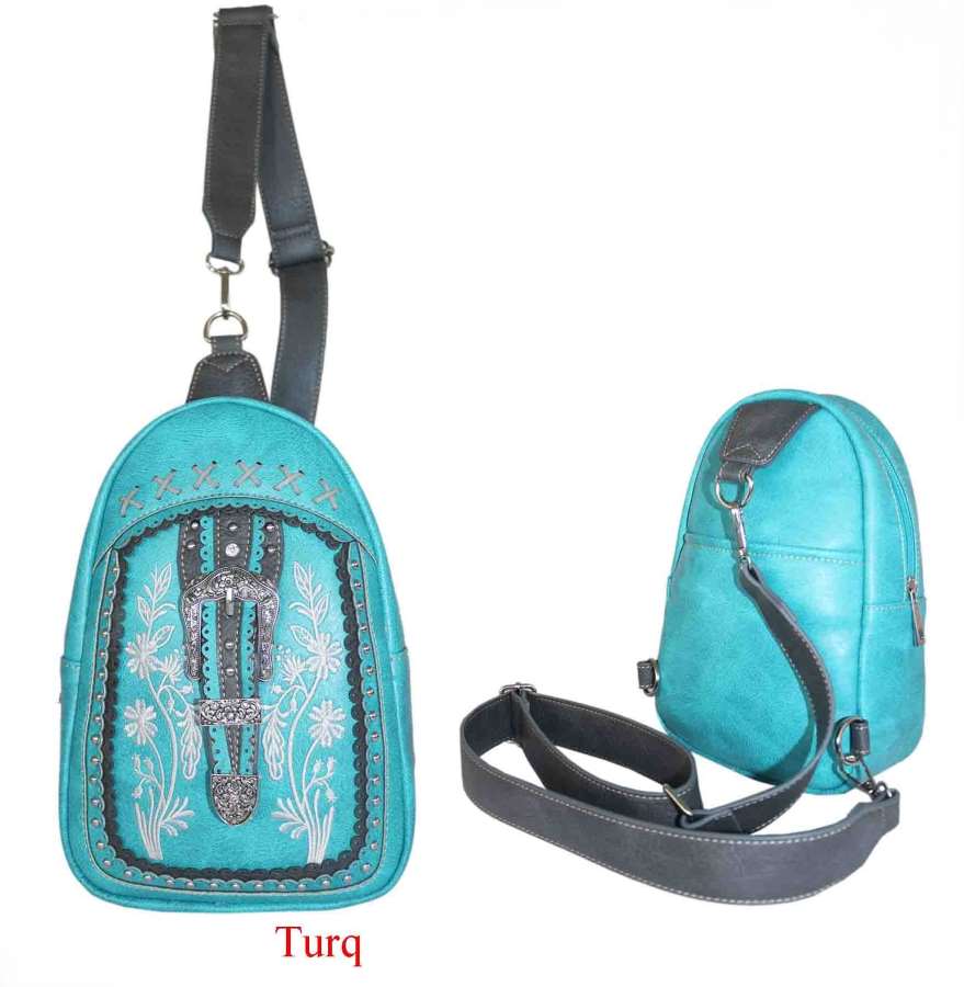 Wholesale BUCKLE Wallet Purse with Embroideries Turquoise