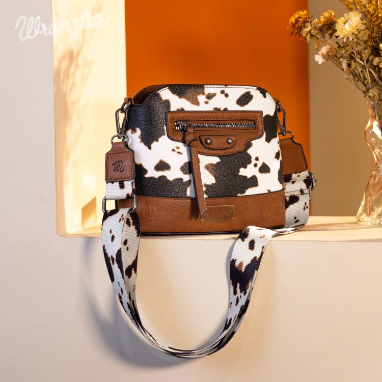 Wrangler Cow Print Crossbody Bag - BROWN
