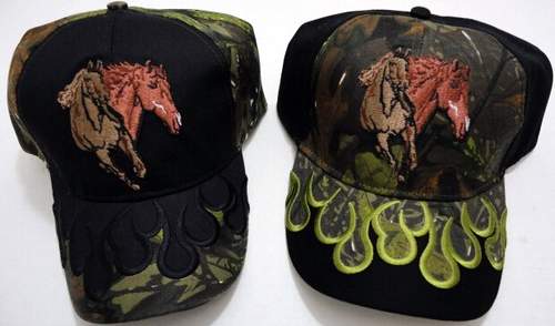 Wholesale Camo Two Horses HAT [Flames on Bill]