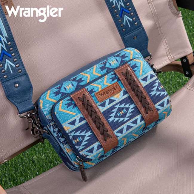 Wrangler Aztec Printed Crossbody PURSE With Wallet Navy