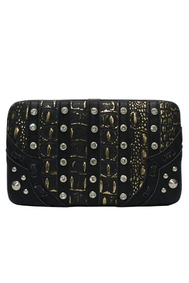 Wholesale Rhinestone Western Wallets Black