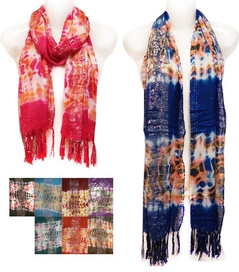 Wholesale Silver Lined Scarves with TIE Dye Effects Ast Colors