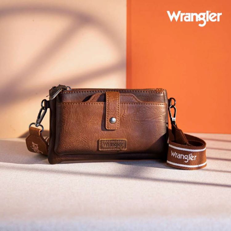 Wrangler Dual Zipper Compartment Crossbody Bag - BROWN