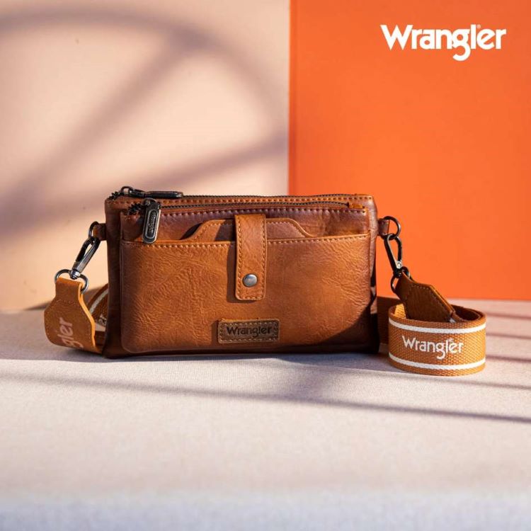 Wrangler Dual Zipper Compartment Crossbody Bag - Light BROWN