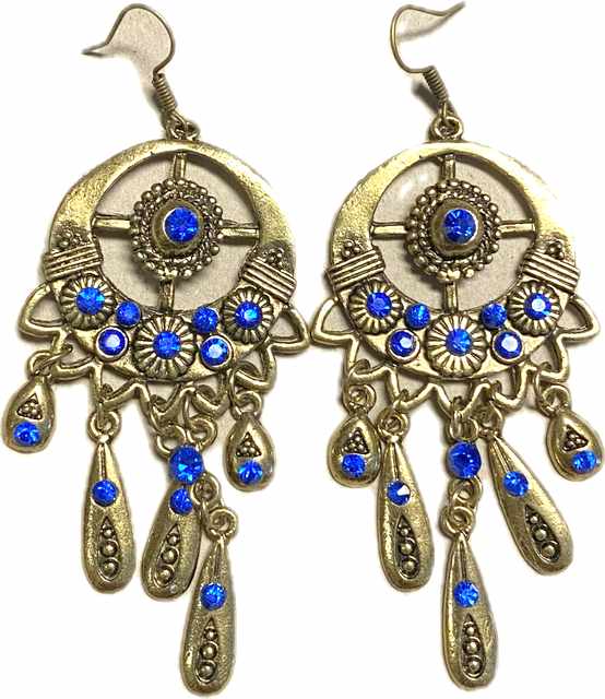 Wholesale Blue Color Rhinestone Vintage EARRING