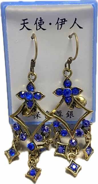 Wholesale Blue Color Rhinestone Vintage Earring