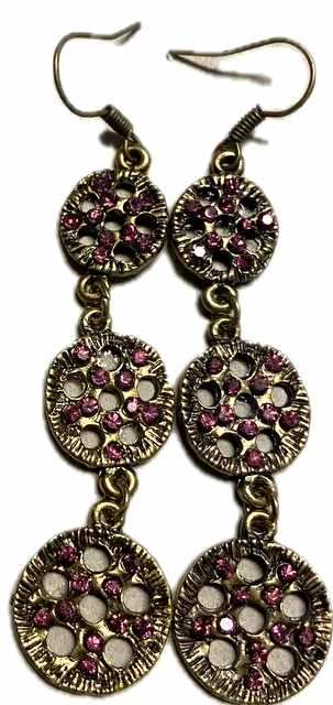 Wholesale Pink Color Rhinestone Vintage Earring