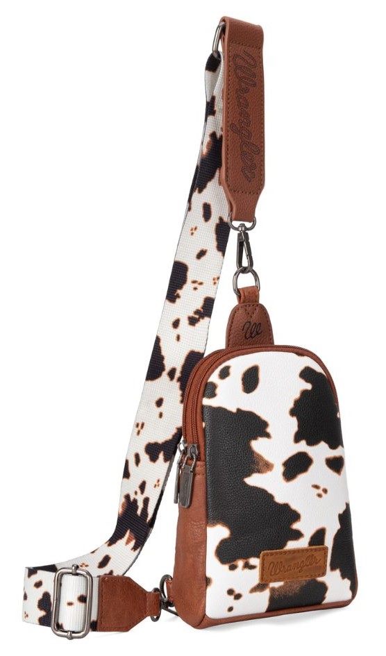 Wrangler Cow Print Crossbody Sling Chest Bag - BROWN