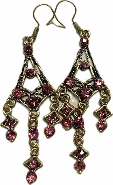 Wholesale Pink Color Rhinestone Vintage Earring