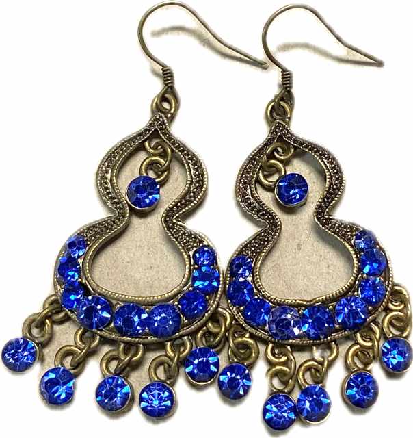 Wholesale Blue Color Rhinestone Vintage Earring