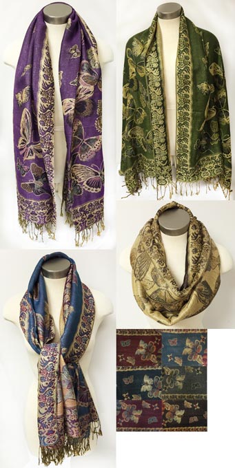 Wholesale Large Butterfly PASHMINA Scarves w/ Fringes