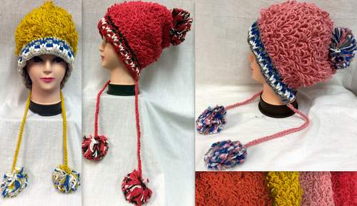 Wholesale Thread Loops Knitted Winter HATS with Pompom Balls Ast