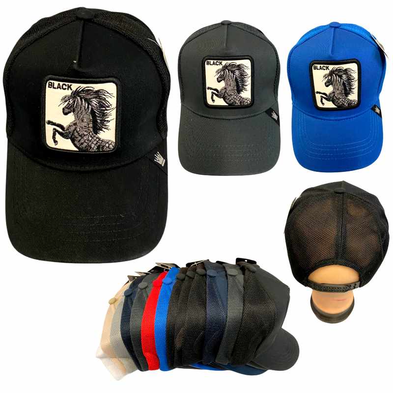Wholesale Mesh Snapback Trucker Hat Embroidered ''Black HORSE''
