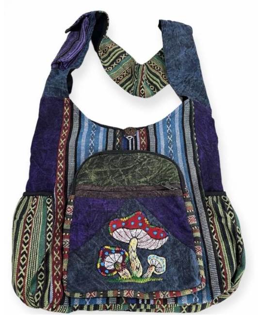 Cotton Triple Mushroom Zip Side POCKET Bag