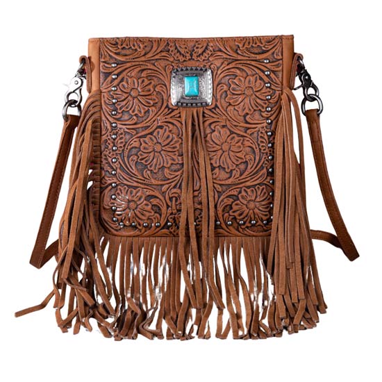 Montana West Genuine LEATHER Tooled Silver  Concho Fringe