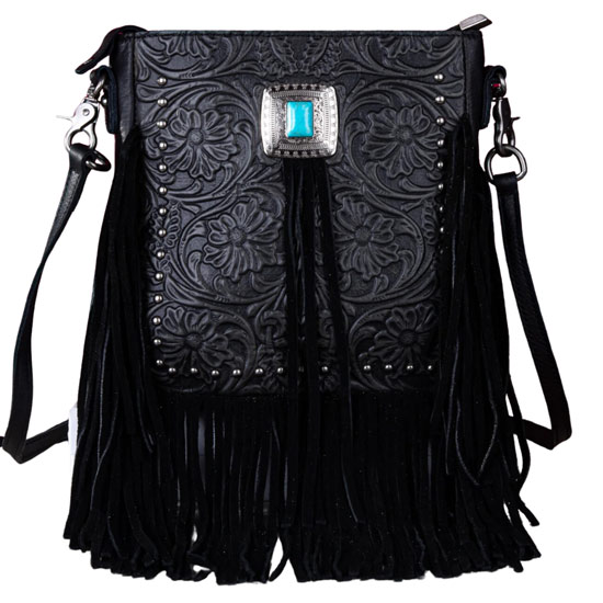 Montana West Genuine LEATHER Tooled Silver Concho Fringe