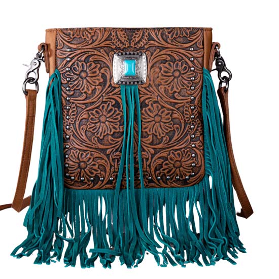 Montana West Genuine LEATHER Tooled Silver Concho Fringe