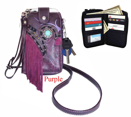 Wholesale Phone Wallet PURSE Long Strap with Fringes Purple