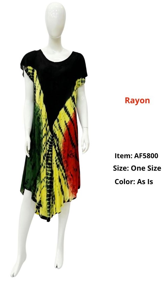 Wholesale Rayon Crape   Rasta Color Umbrella DRESS