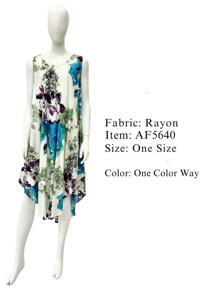 Wholesale Rayon FLOWER Printed Dress-round Neck.