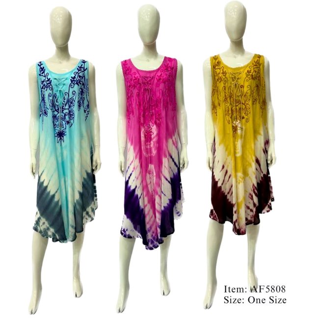 Wholesale Rayon Tie Dye lace Neck Tie Umbrella DRESS