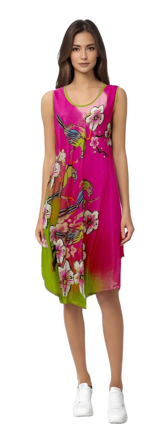 Wholesale Rayon FLRL Bird Printed round Neck Dress