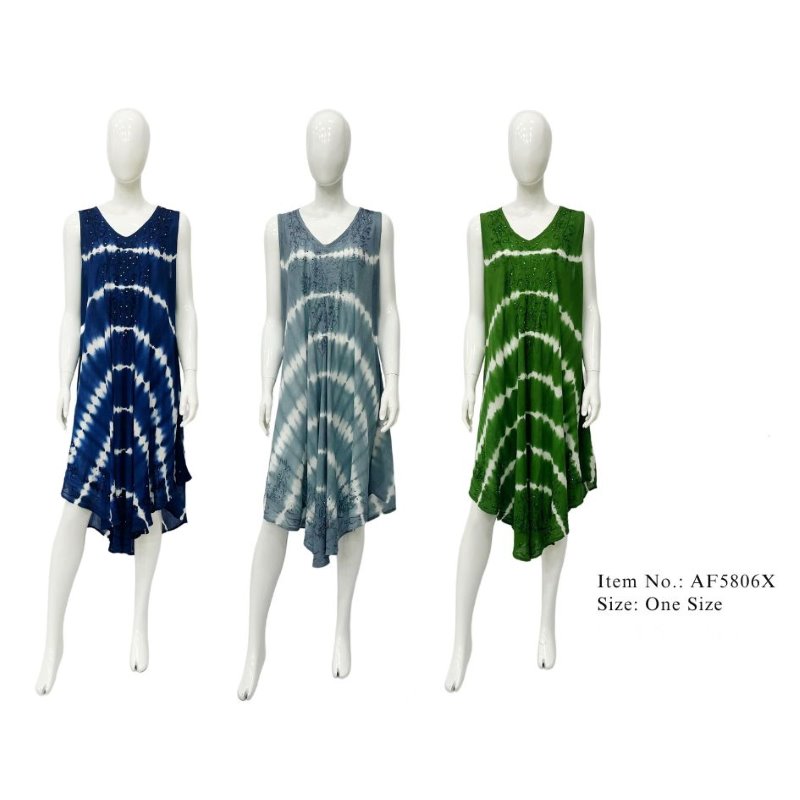 Wholesale Plus Rayon Tie Dye Rhinestone Umbrella DRESS