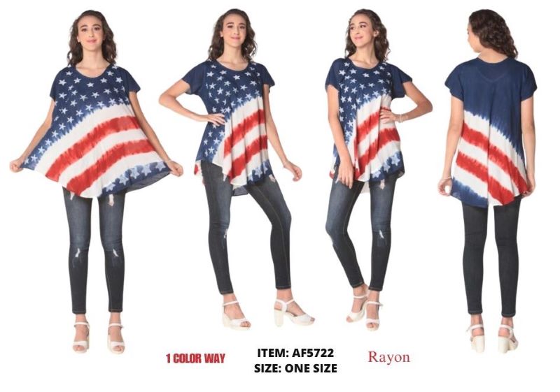 Wholesale USA Star Stripes Rayon Tie Dye TOPs