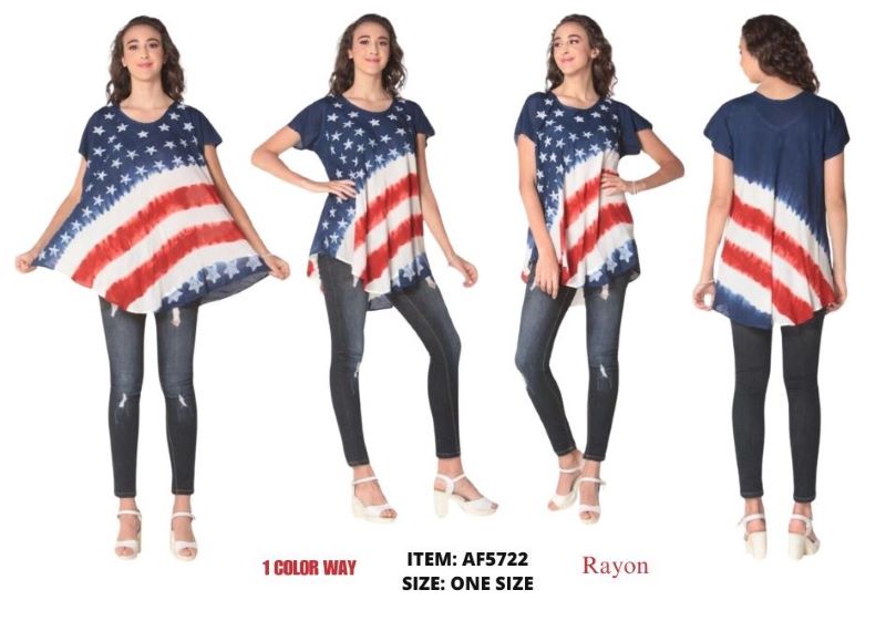 Wholesale USA Star Stripes Rayon TIE DYE Tops